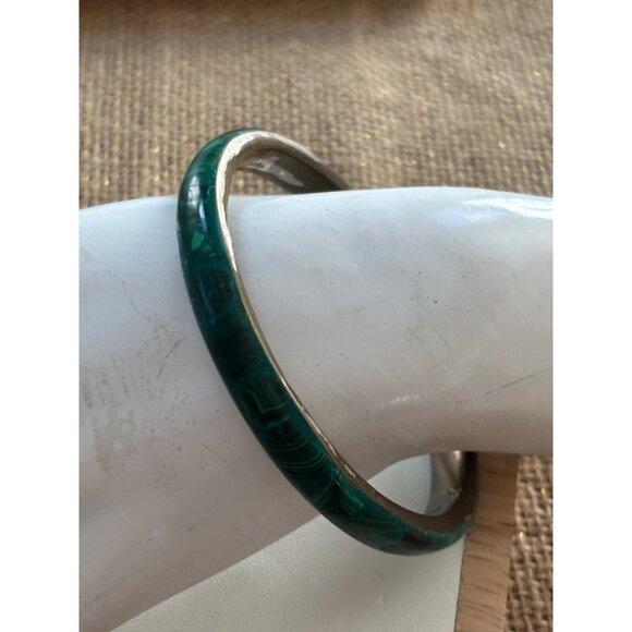Vintage Green Malachite Stone Bangle Bracelet - Picture 8 of 14